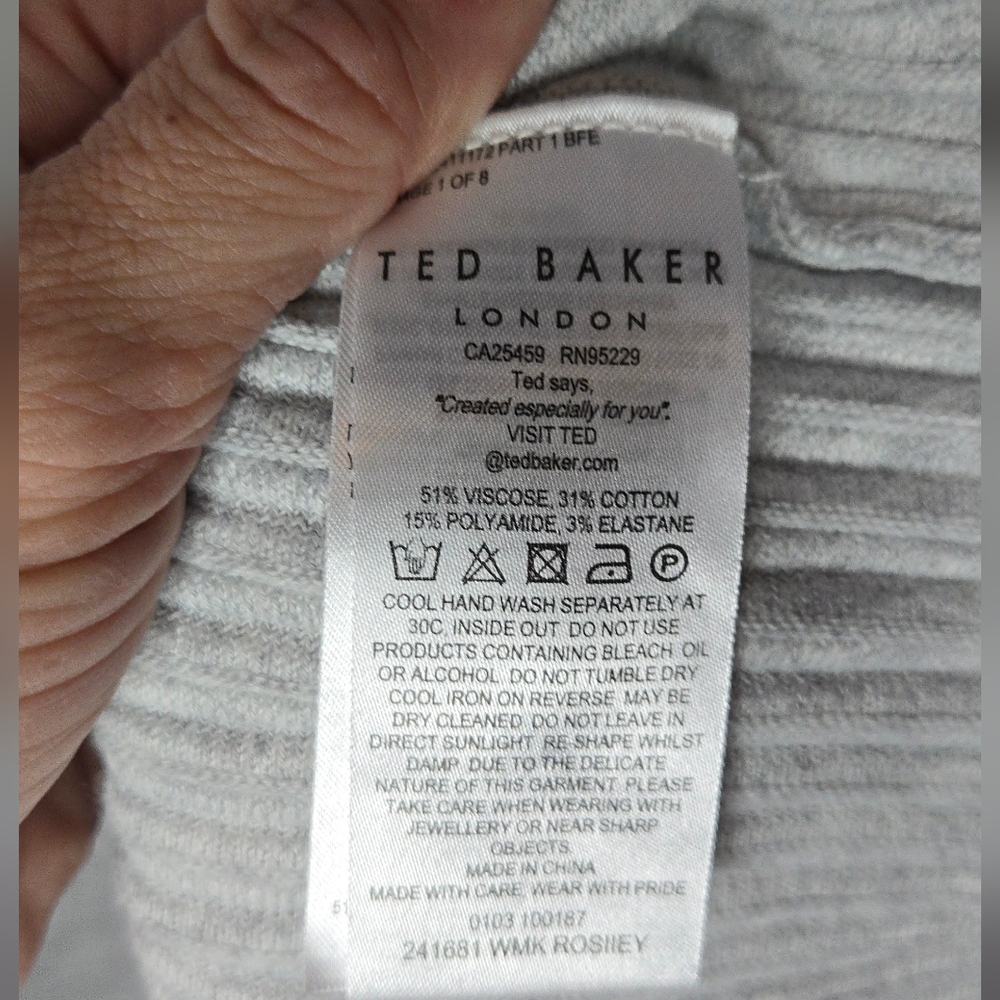 Ted Baker London Women's 4/Large Gray Peplum Ribbed Knit Sweater - Picture 5 of 6